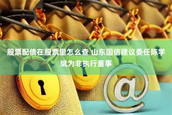 股票配债在股票里怎么查 山东国信建议委任陈学斌为非执行董事